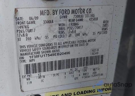 2009 Ford Expedition Eddie Bauer z USA, uszkodzony, nr VIN 1FMFU17549EB20496